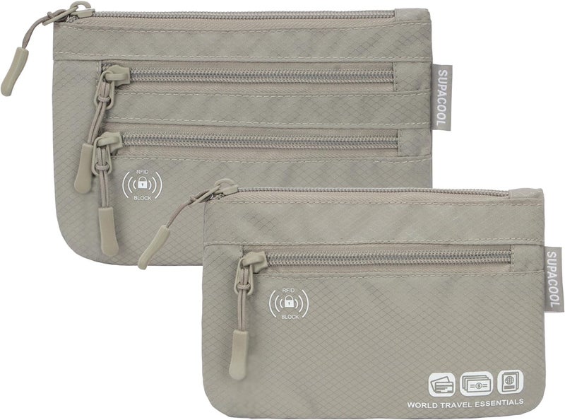 SUPACOOL Passport Holder Bag, Travel Wallet for Men Women Family, Passport Pouch, Card Holder Organizer, RFID Blocking, Two-piece Set(Gray) - Image 1